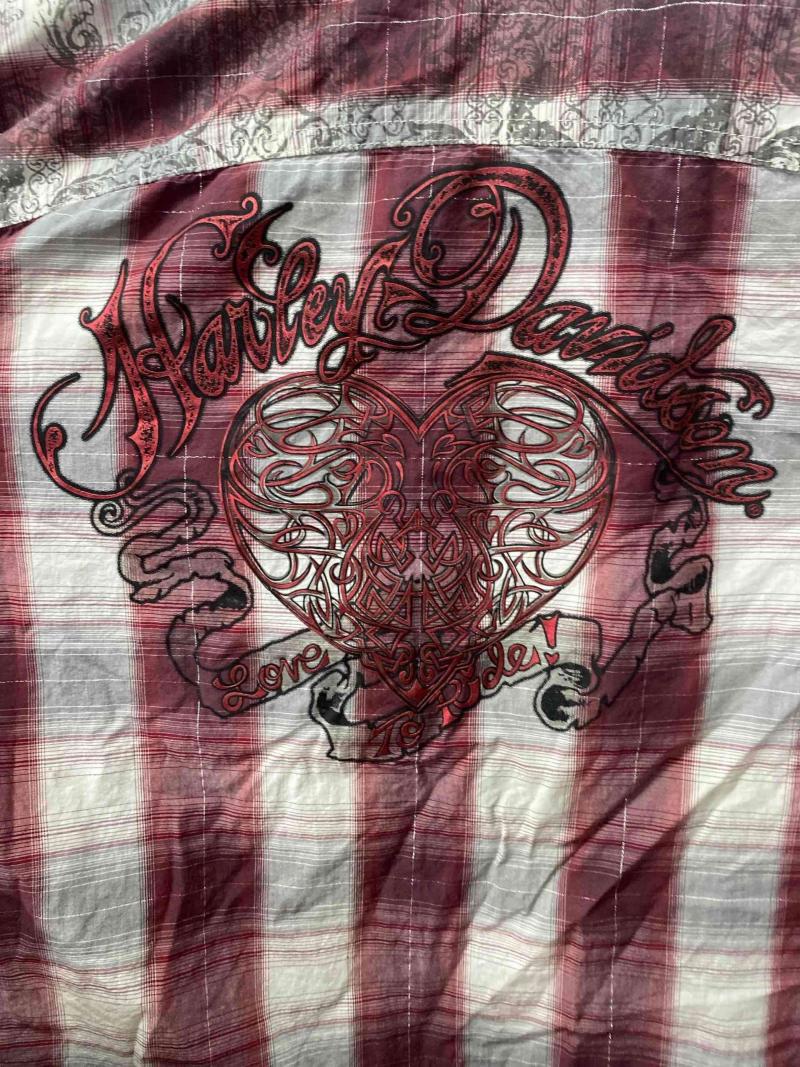 Harley Davidson Camisa a cuadros roja y blanca - 3