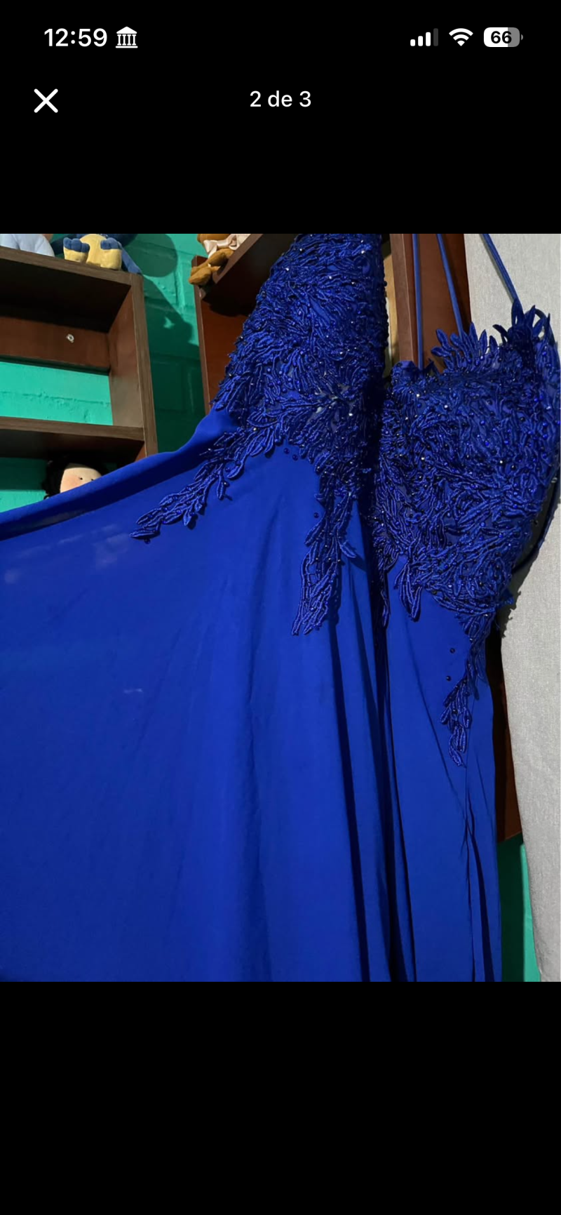 Vestido de gala azul con encaje - 2