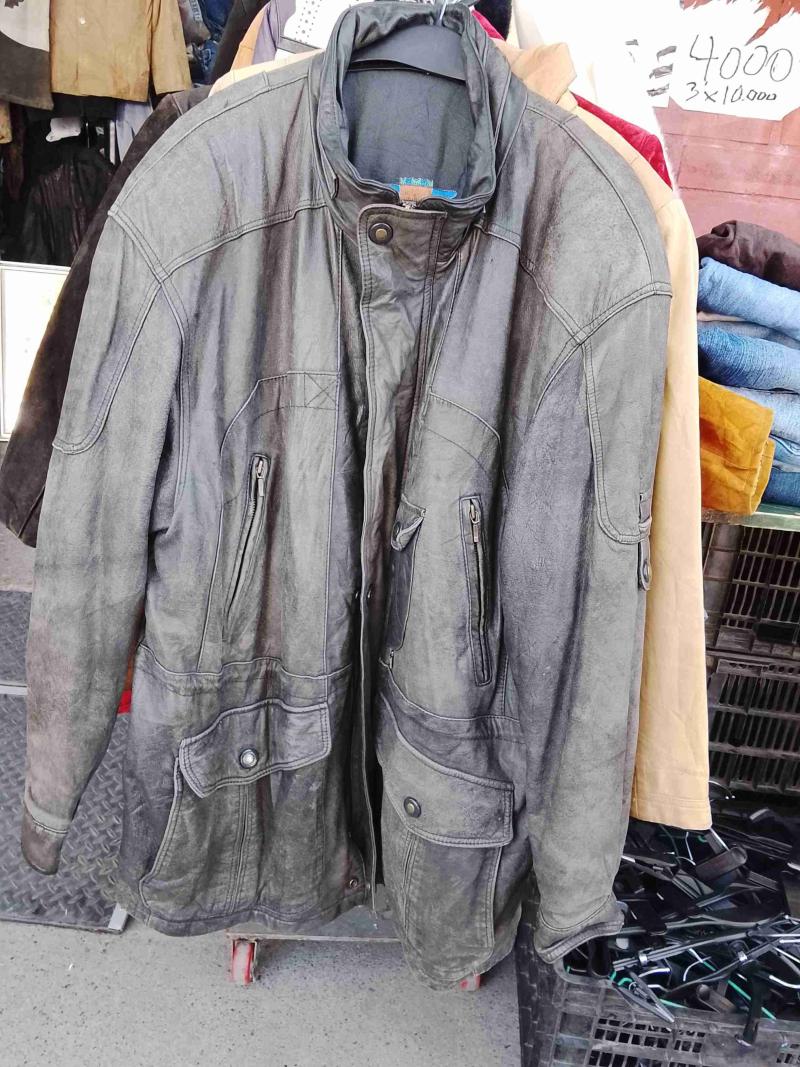 Chaqueta de cuero gris vintage talla xl - 3