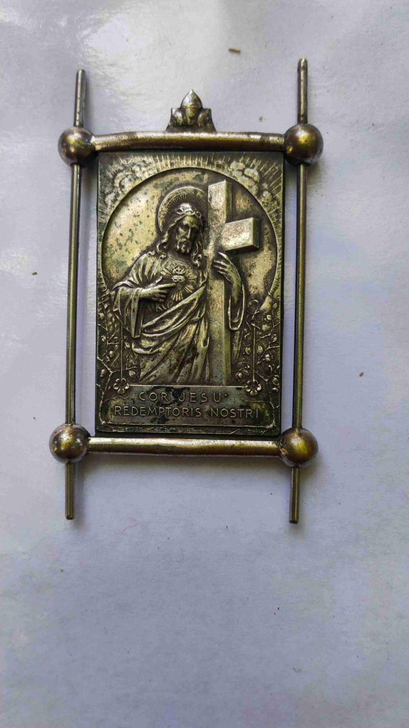 Placa religiosa antigua metálica Cristo 7x5cm