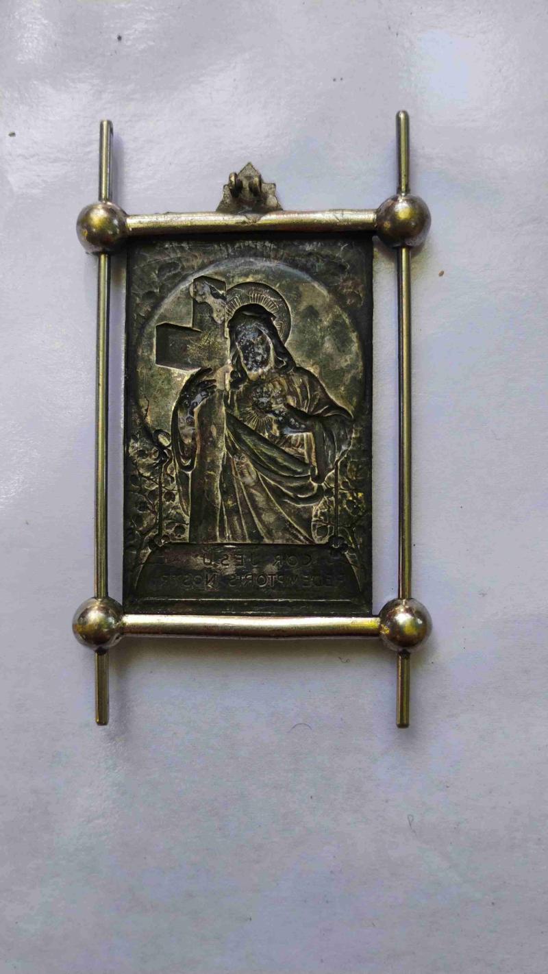 Placa religiosa antigua metálica Cristo 7x5cm - 2