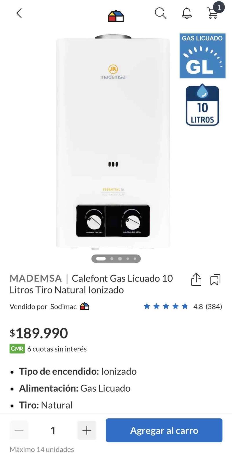 Calefón ionizado Mademsa Essential - 2