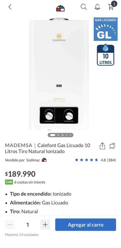 Calefón ionizado Mademsa Essential - miniatura 2